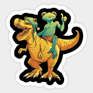 Awesome Funny Frog Riding T Rex Dinosaur Sticker